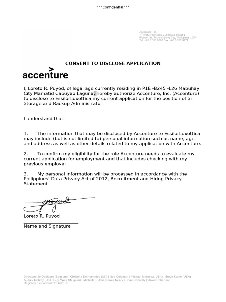 Consent for Application Disclosure | PDF