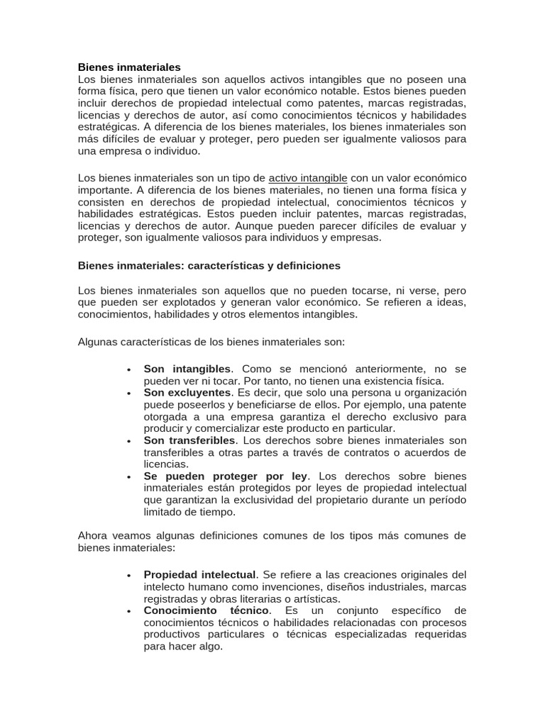 Ejemplos de bienes inmateriales | PDF | Propiedad intelectual | Propiedad