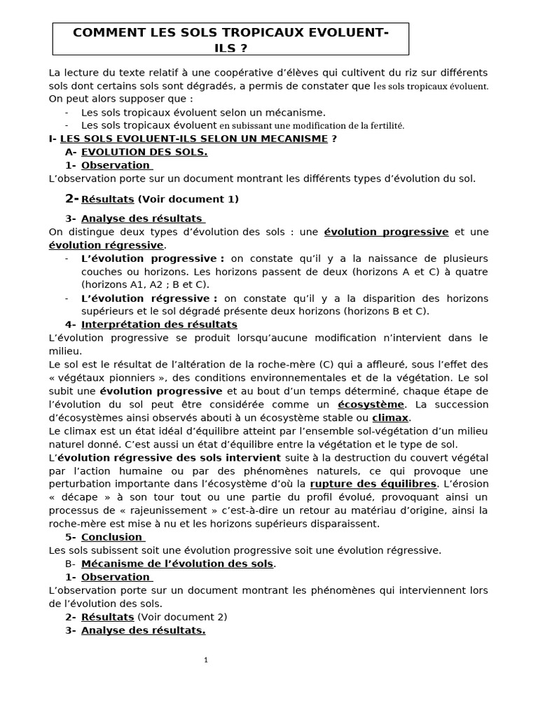 Évolution des sols tropicaux et fertilité | PDF | Sol (pédologie ...