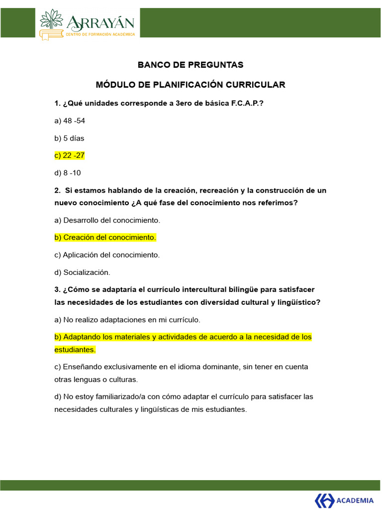 Preguntas sobre Planificación Curricular | PDF | Plan de estudios ...