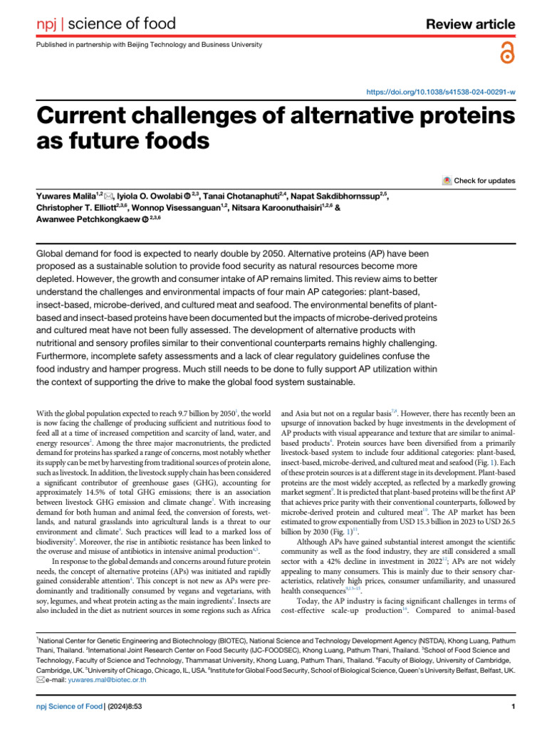Current Challenges of Alternative Proteins As Future Foods | PDF | Meat ...