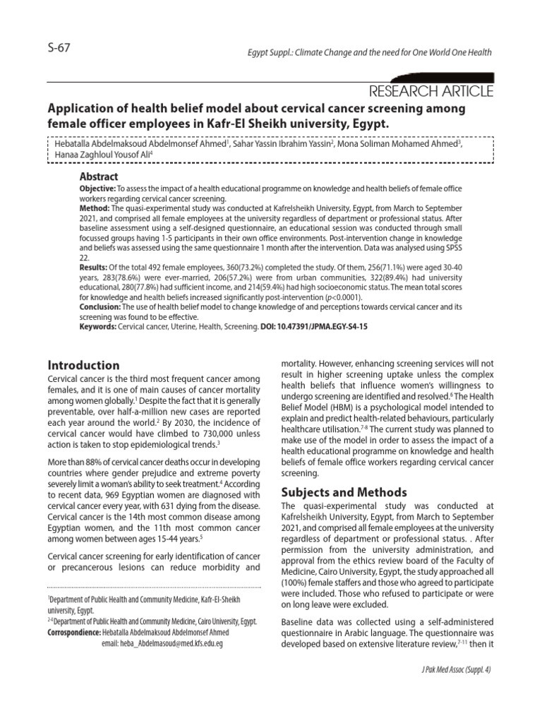Application of Health Belief Model About Cervical Cancer Screening ...