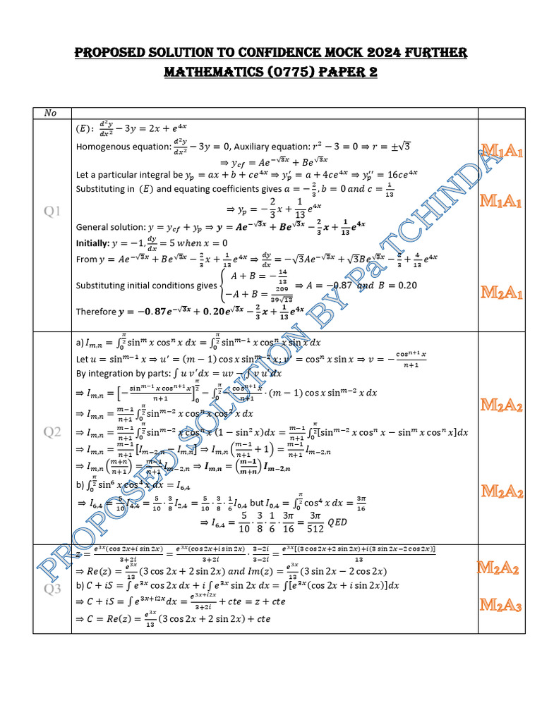 Further Mathematics Mock Solutions 2024 | PDF | Mathematical Concepts ...