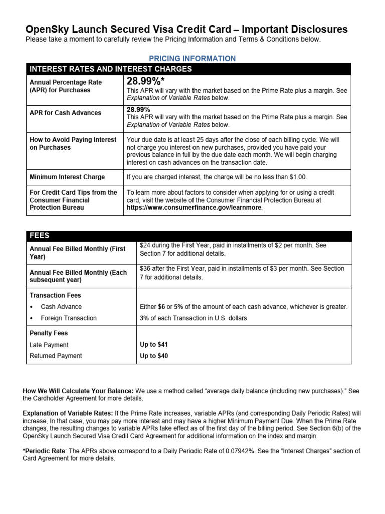 OpenSky Secured Visa Card Terms & Fees | PDF | Credit Card | Annual ...