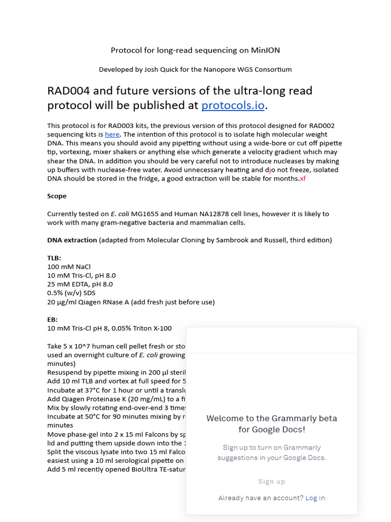 Long-Read Sequencing Protocol for MinION | PDF | Biotechnology | Life ...