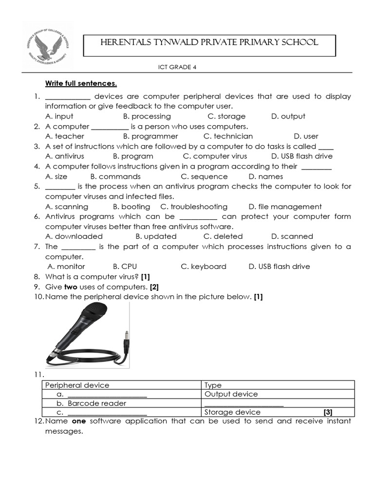 ICT Grade 4 Computer Basics Quiz | PDF