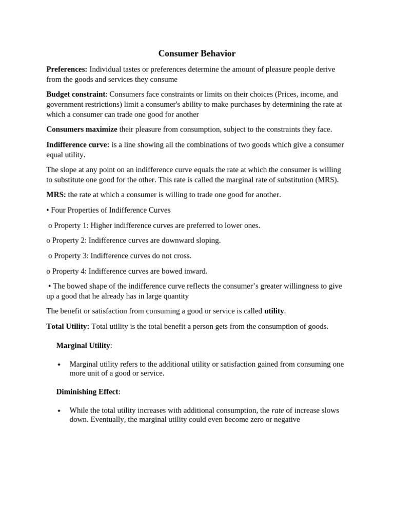 Understanding Consumer Behavior and Utility | PDF