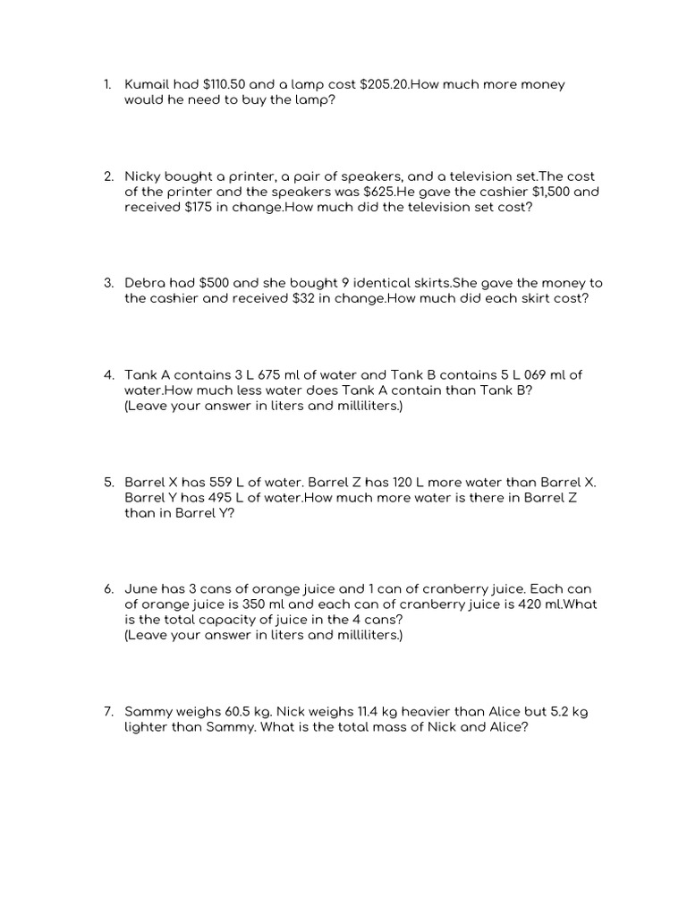 Math Word Problems and Solutions | PDF