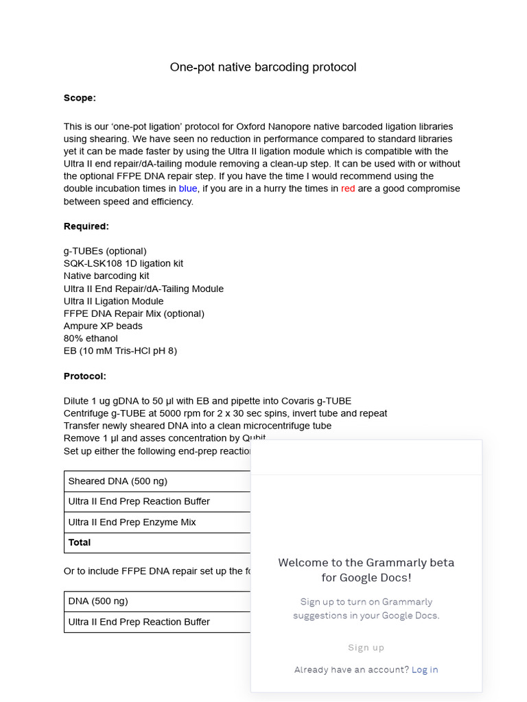 One-Pot Native Barcoding Protocol v14 | PDF | Dna Ligase | Life Sciences