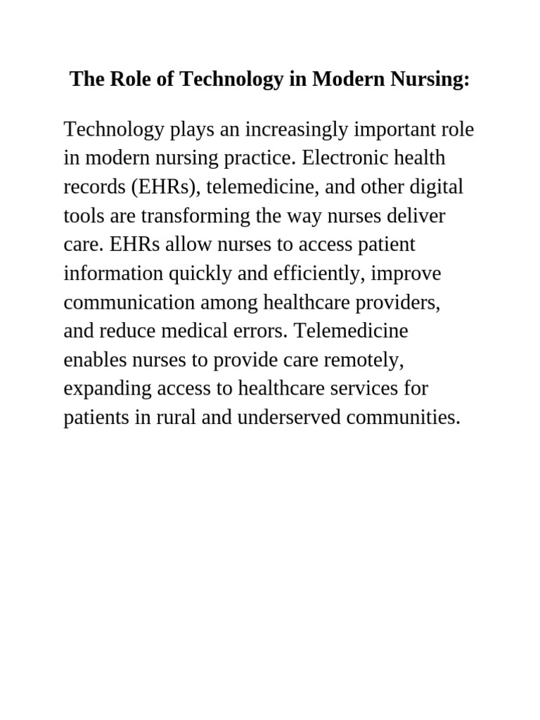 The Role of Technology in Modern Nursing | PDF
