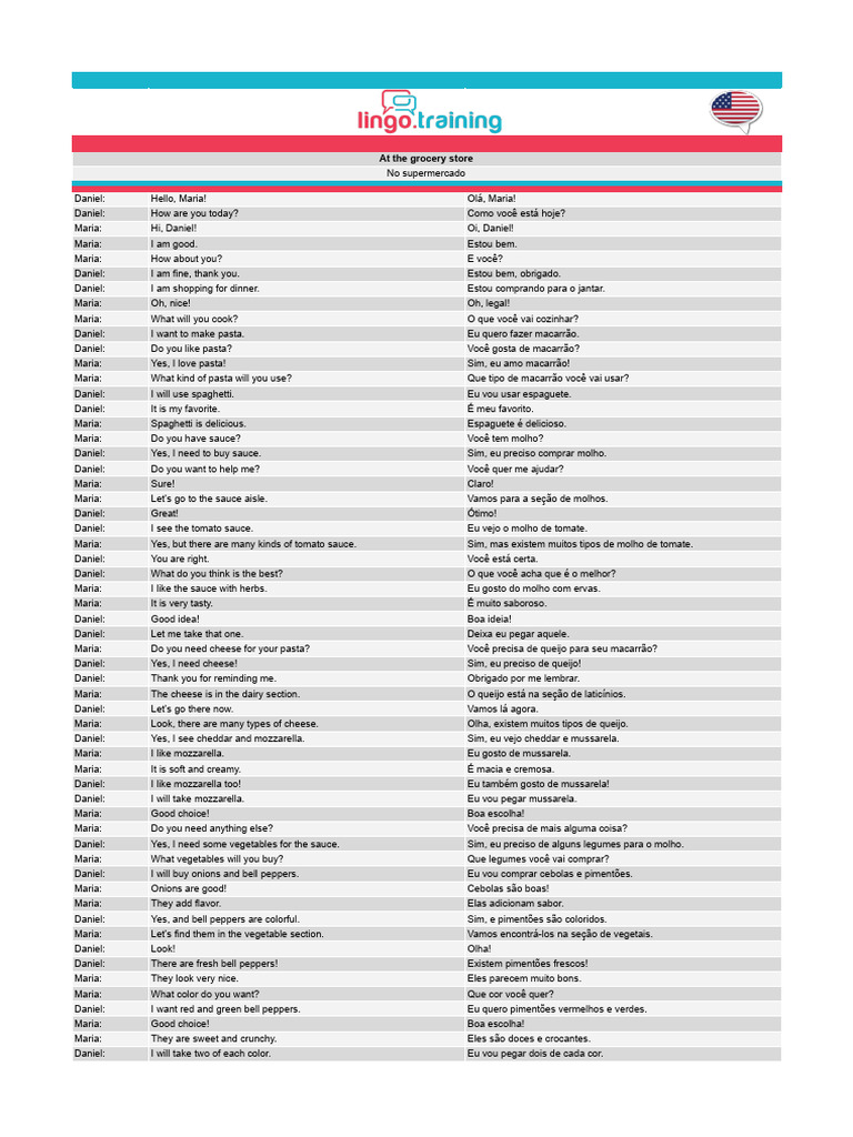 Lingo Training PT EN 0001 | PDF | Alimentos