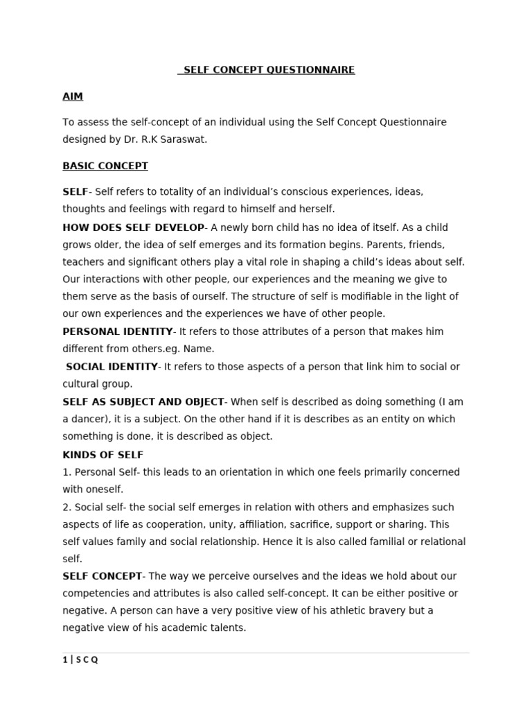 Self-Concept Assessment for Adolescents | PDF | Self Concept | Self Esteem