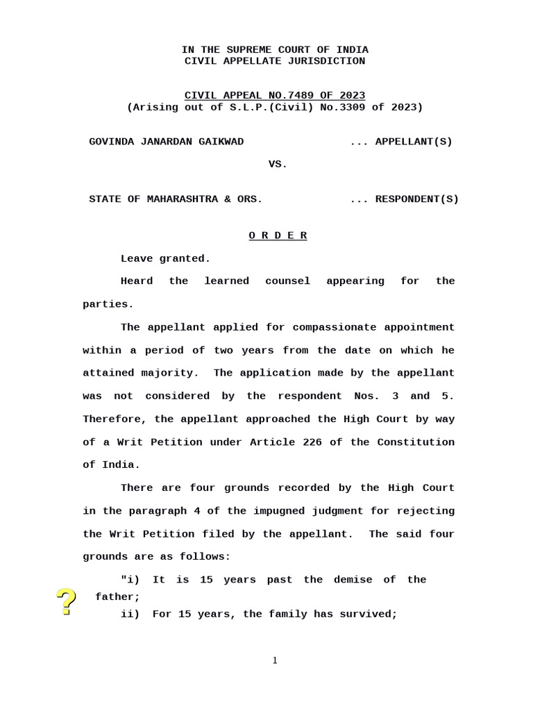 Supreme Court Ruling on Compassionate Appointment | PDF | Appeal ...