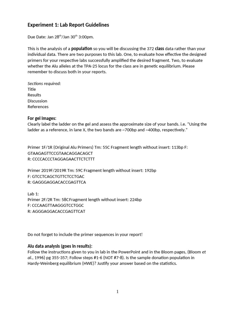 Lab Report Guidelines for Alu Analysis | PDF | Chi Squared Test ...