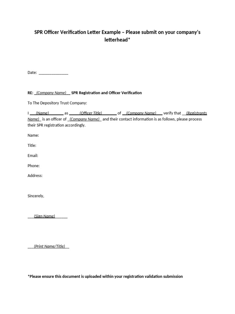 SPR Officer Verification Letter Template | PDF
