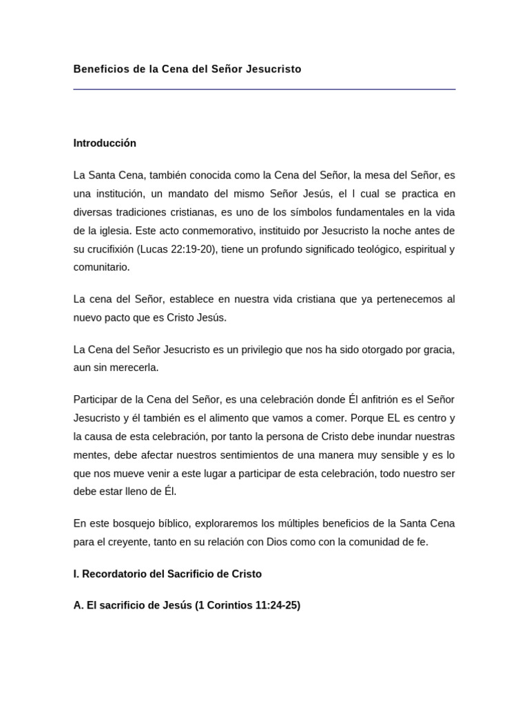 Beneficios de La Cena Del Señor Jesucristo | PDF | eucaristía | Cristo ...