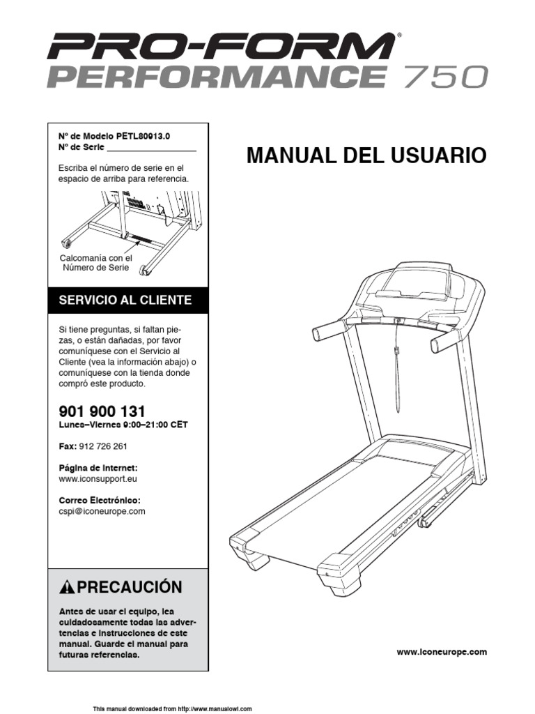 Cinta Pro-Form Performance 7501 | PDF | Tornillo | Enchufes y tomas de ...