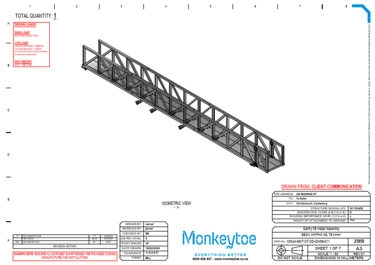 CMUA MKT ST SD GW08 011 Gantry 08 Install Assembly Sheet 1 of 7 | PDF