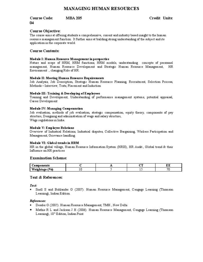 Human Resource Management Course Overview | PDF | Career & Growth ...