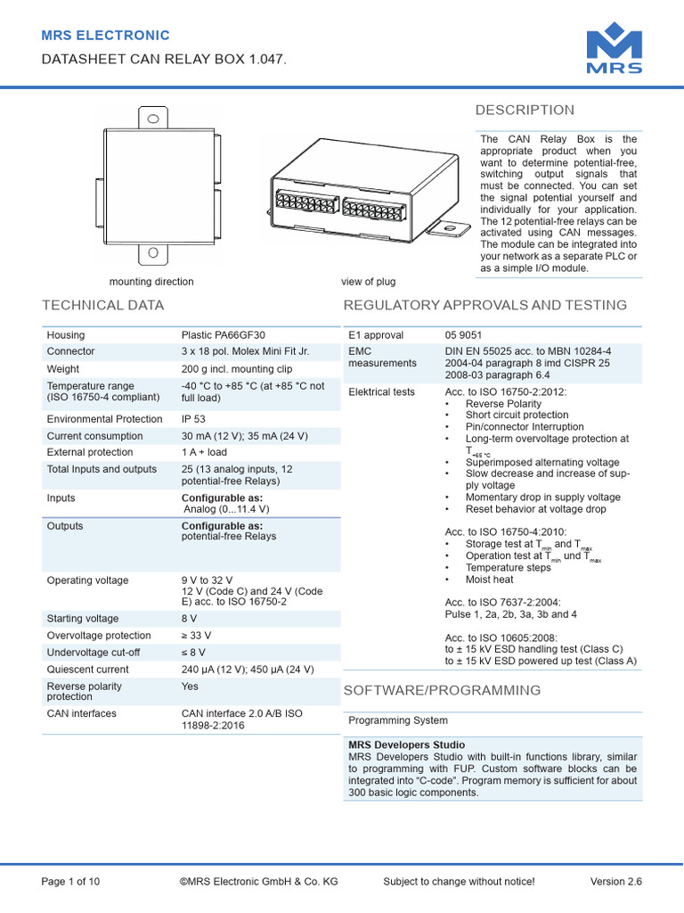 CAN Relay Box 1.047 Datasheet | PDF | Relay | Switch