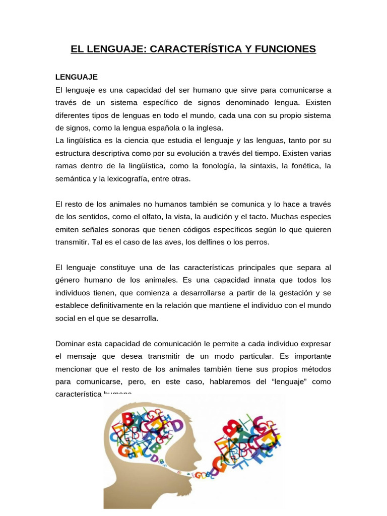 Características y funciones del lenguaje | PDF | Comunicación | Lingüística
