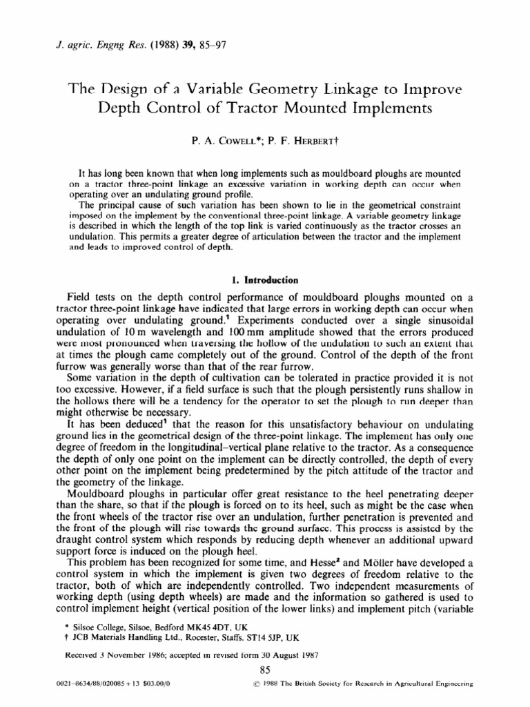Variable Geometry Linkage for Tractors | PDF | Coefficient Of Variation ...