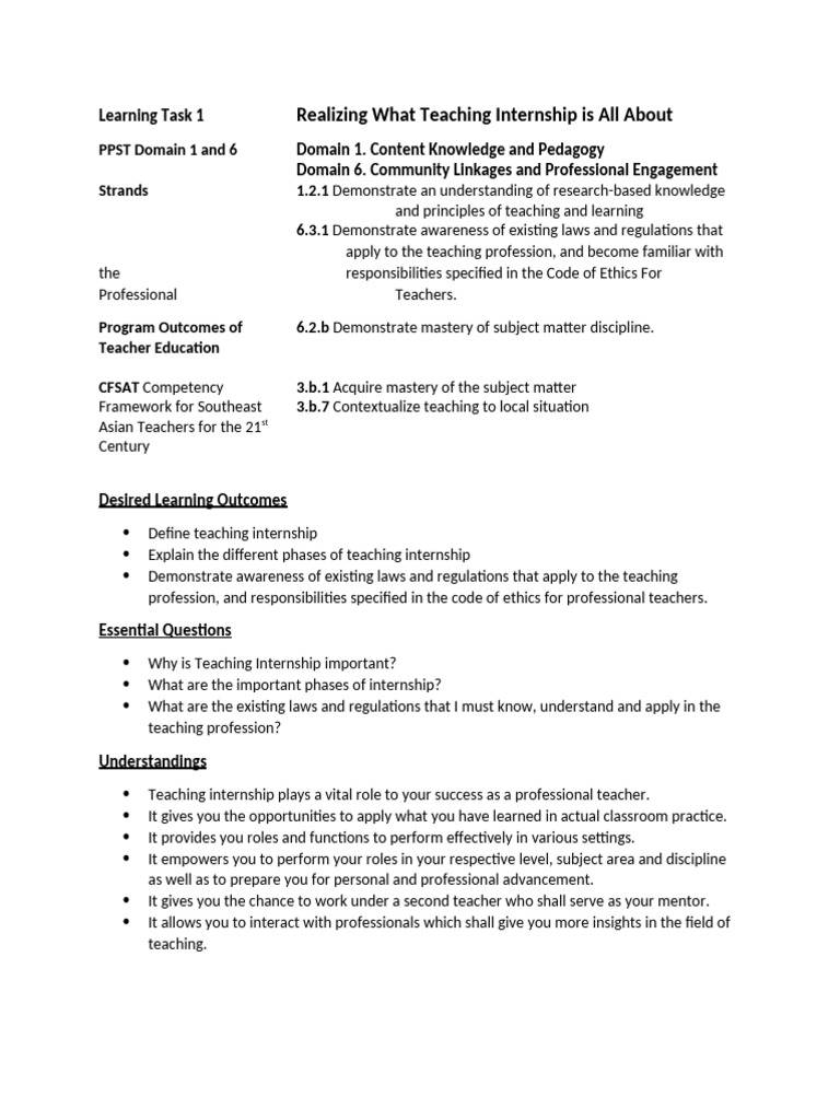 Teaching Internship Overview and Phases | PDF | Teachers | Learning