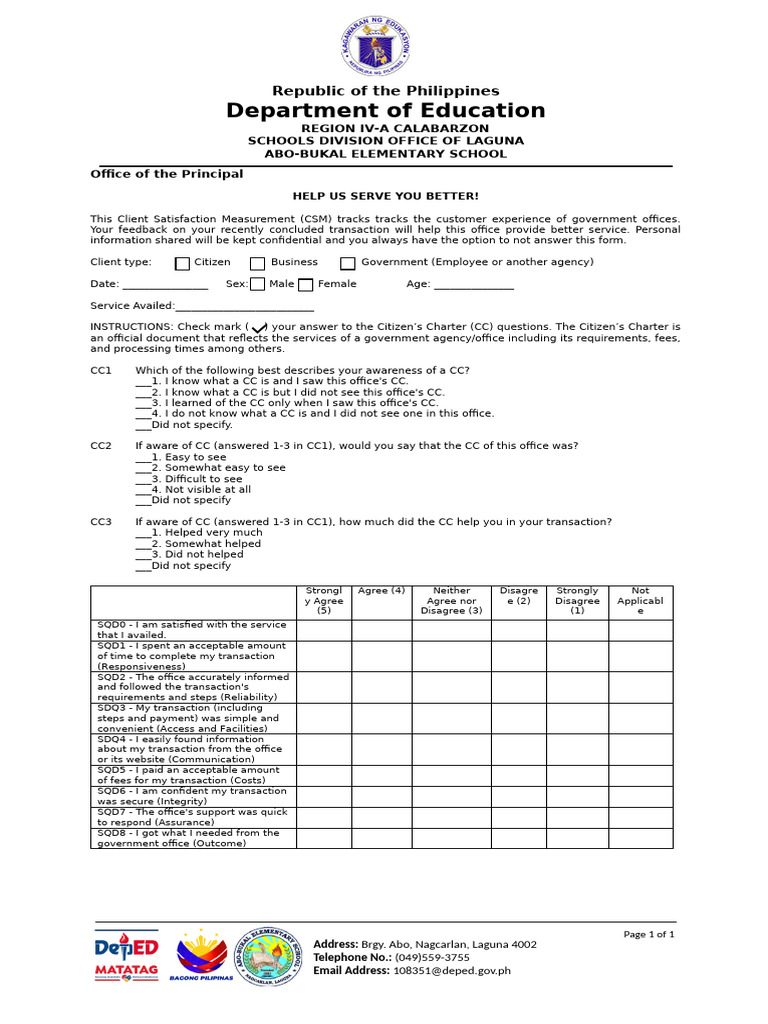 Client Satisfaction Measurement Form | PDF | Business