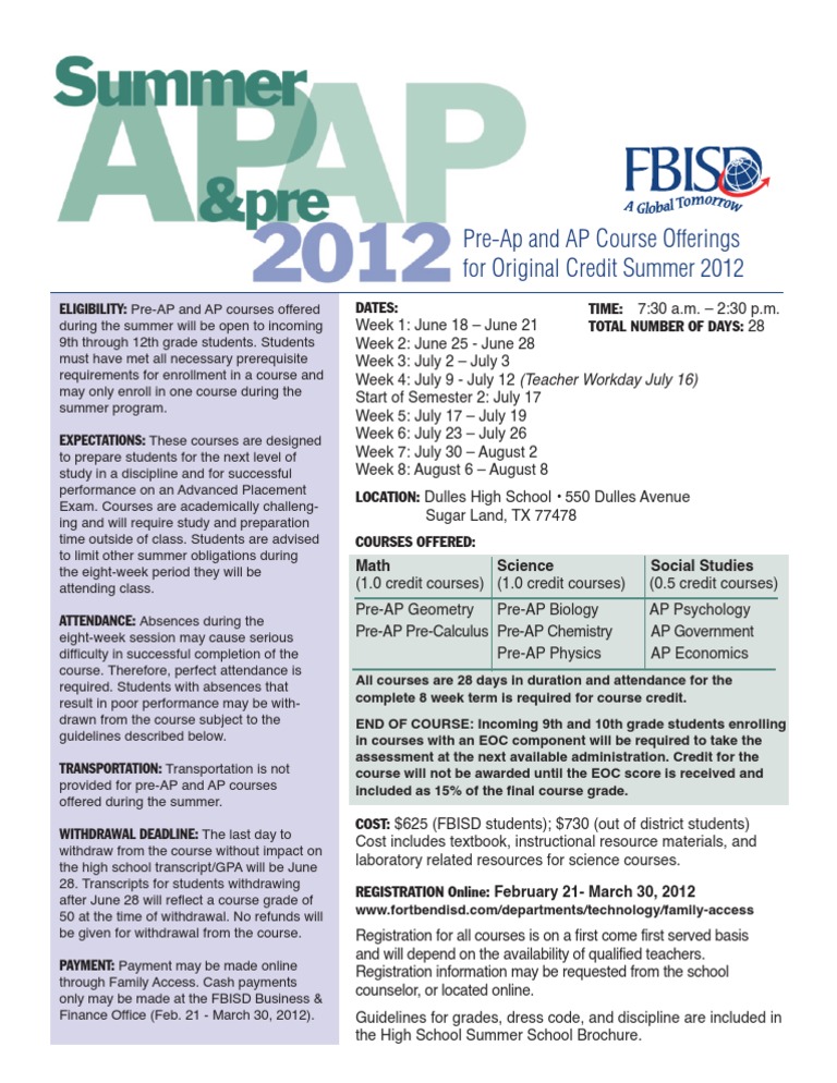 Summer AP Course Offerings 2012 | PDF | Advanced Placement | Secondary ...