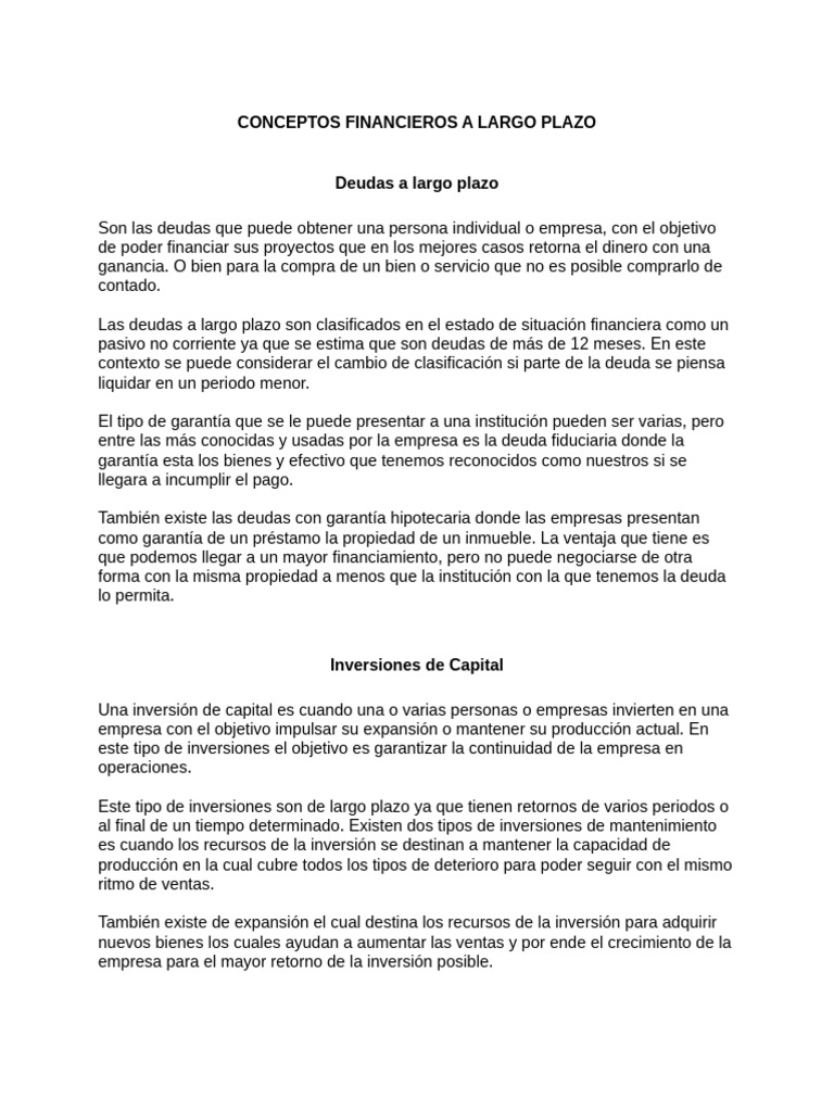 TRABAJO NO. 3 Conceptos Financieros A Largo Plazo | PDF | Inversiones ...
