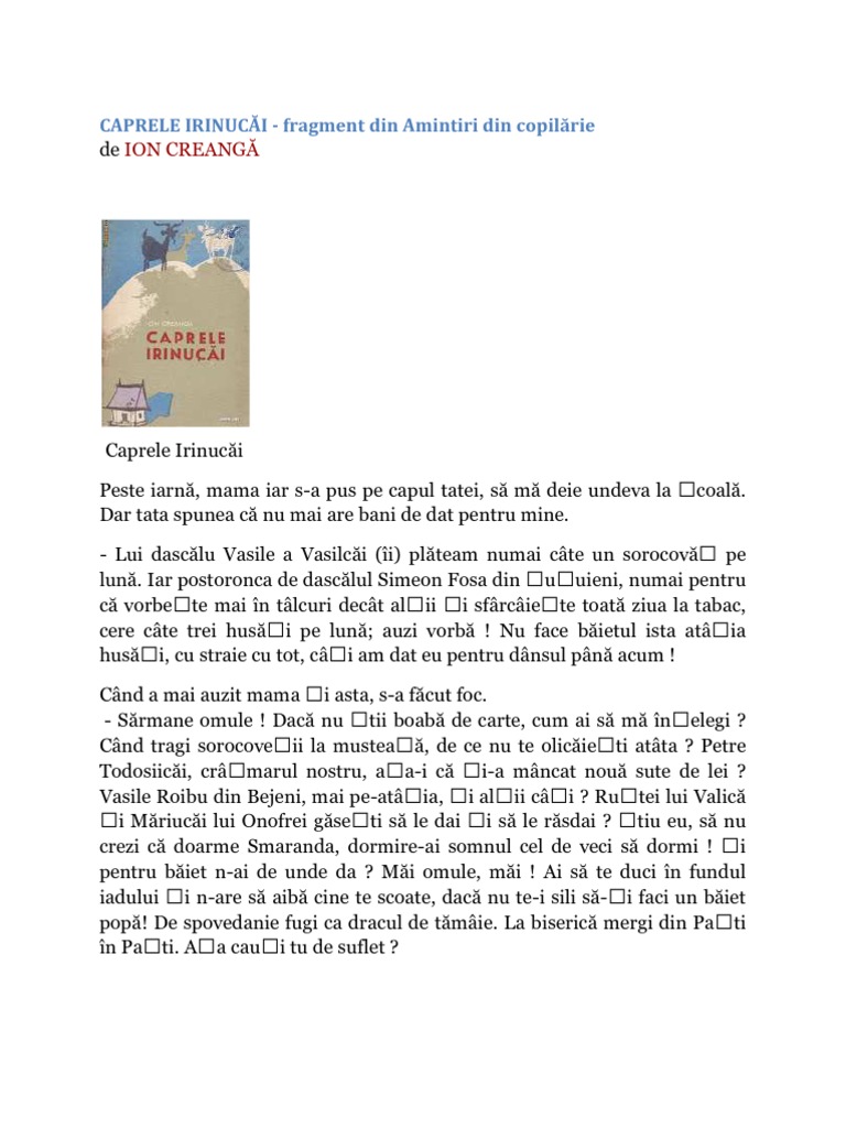 Caprele Irinucai CAPRELE IRINUCĂI de Ion Creanga | PDF
