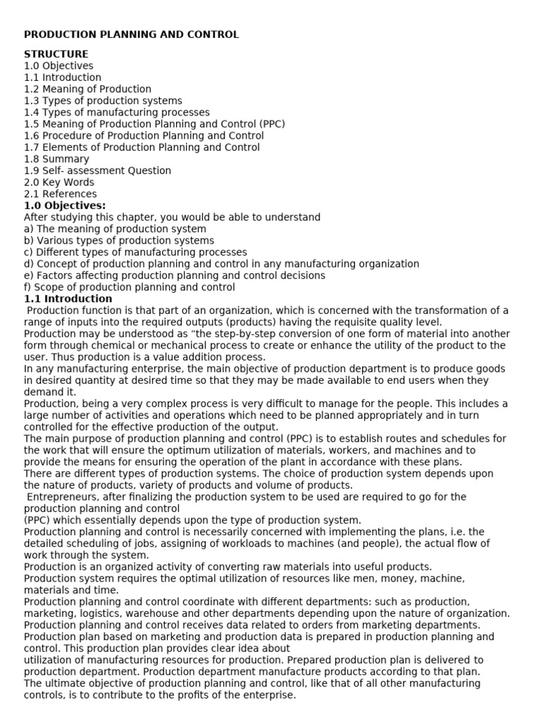 Production Planning and Control Notes | PDF | Inventory | System