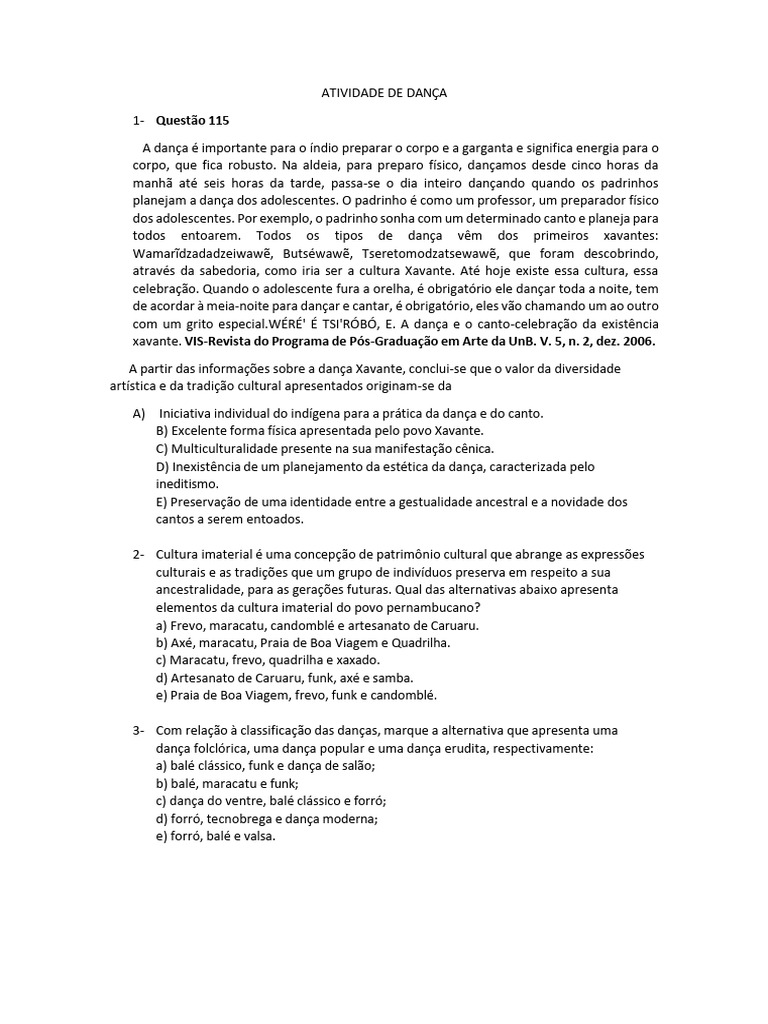 Atividade 1 Anos Dança Pdf Danças