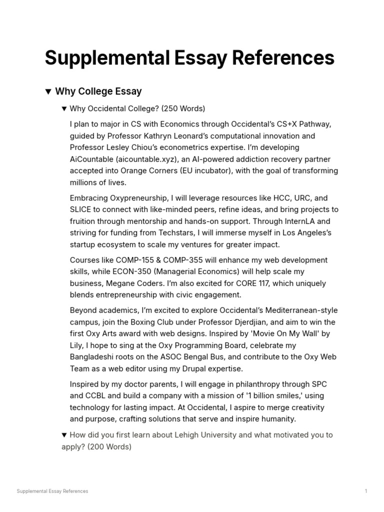 Supplemental Essay References | PDF | Entrepreneurship | Business