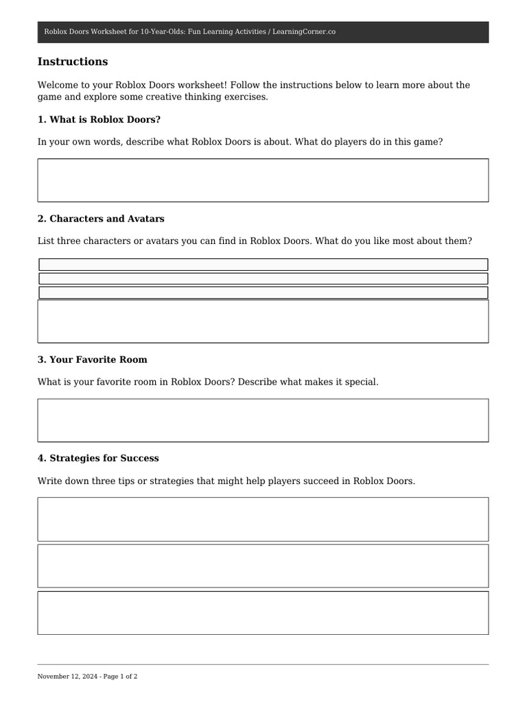 Learning Corner Worksheet 2932 | PDF