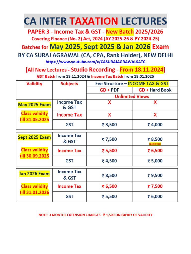 CA Inter Tax Classes Batch Details | PDF | Taxes | Government Finances