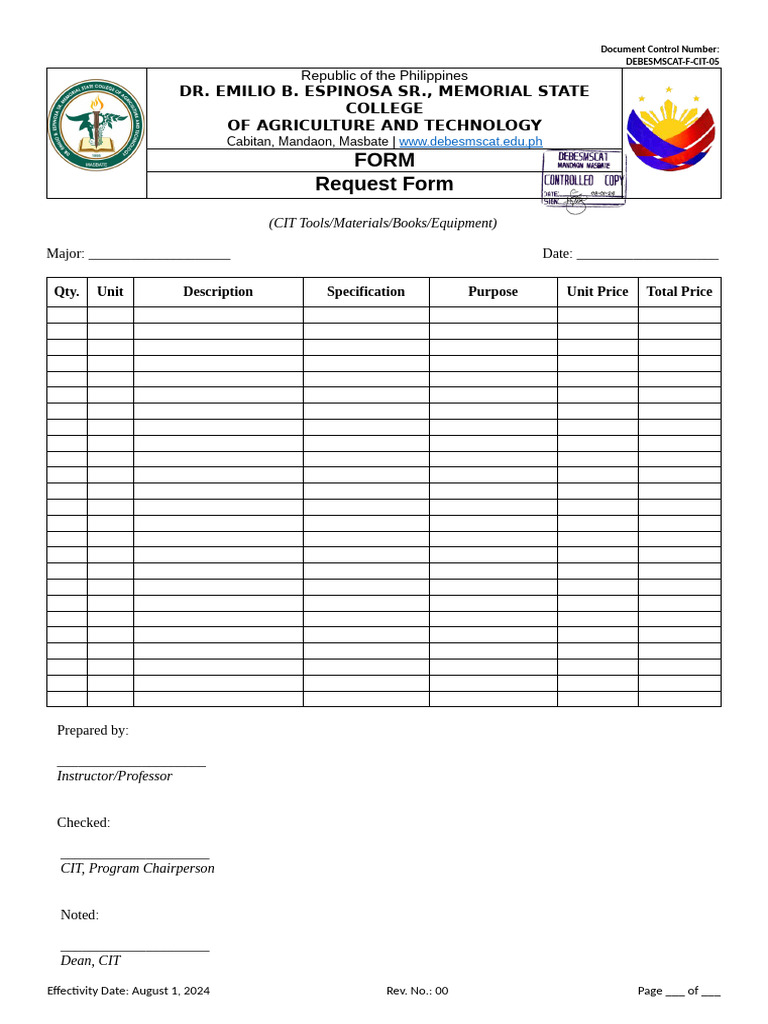 CIT Request Form for Tools and Materials | PDF