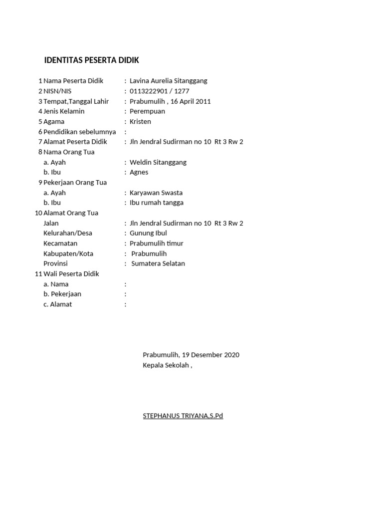 Identitas Lavina Aurelia Sitanggang | PDF