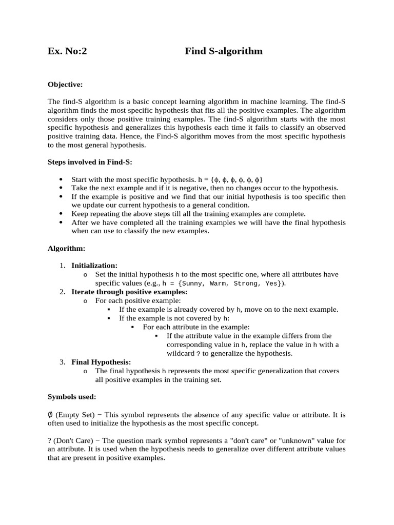Ex - No.2 - Find S Algorithm | PDF | Hypothesis | Pneumonia