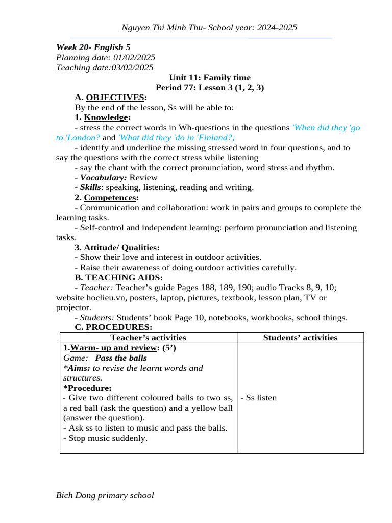 Week 20 | PDF | Lesson Plan | Question