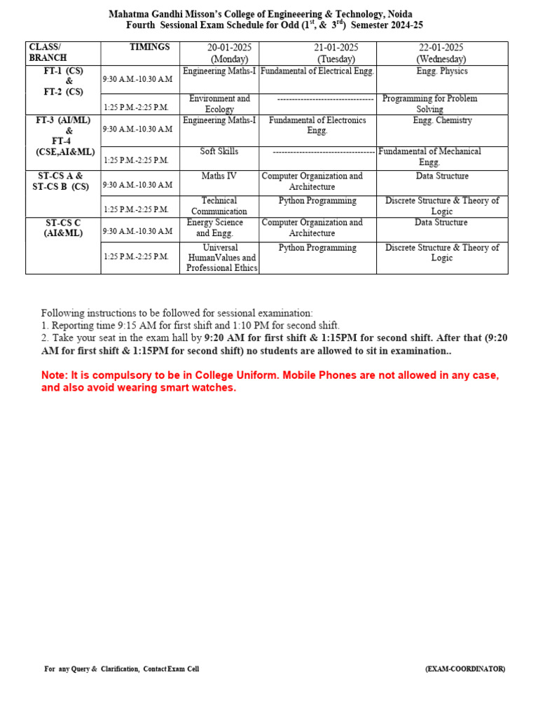 2024-25 Exam Schedule for Engineering | PDF | Science | Computing