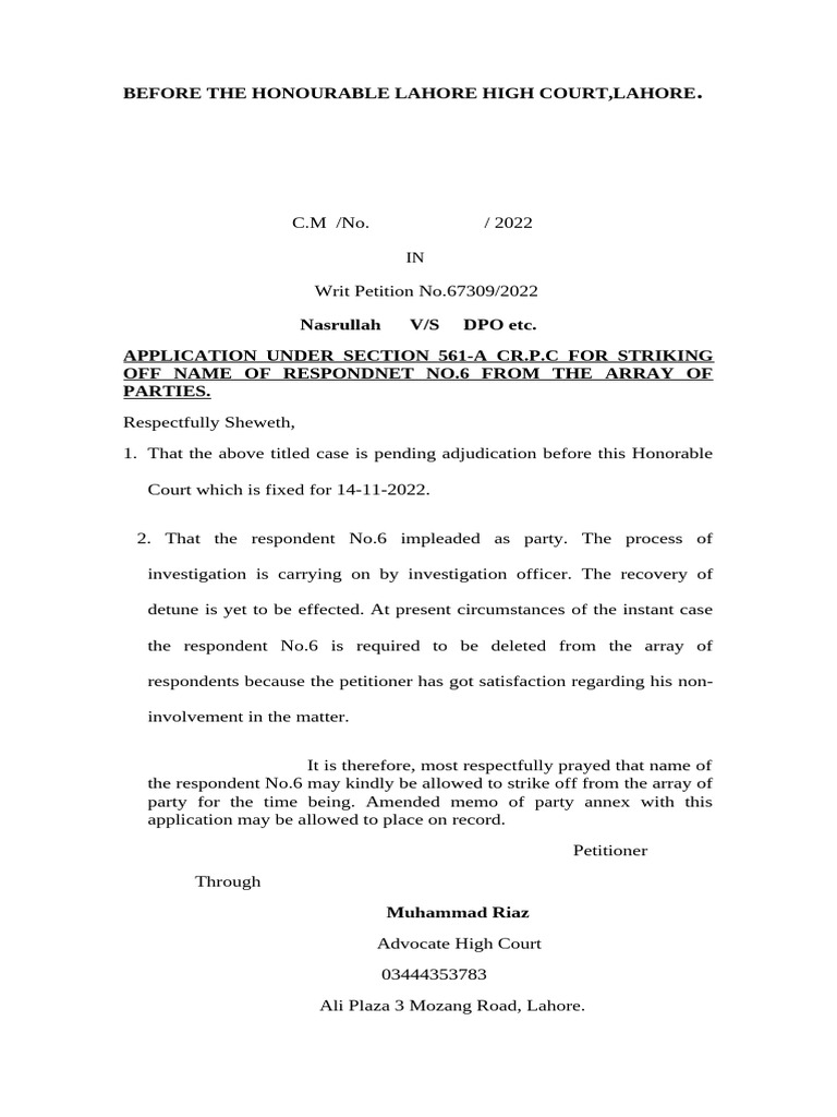 Application to Strike Off Respondent No.6 | PDF | Affidavit | Judiciaries
