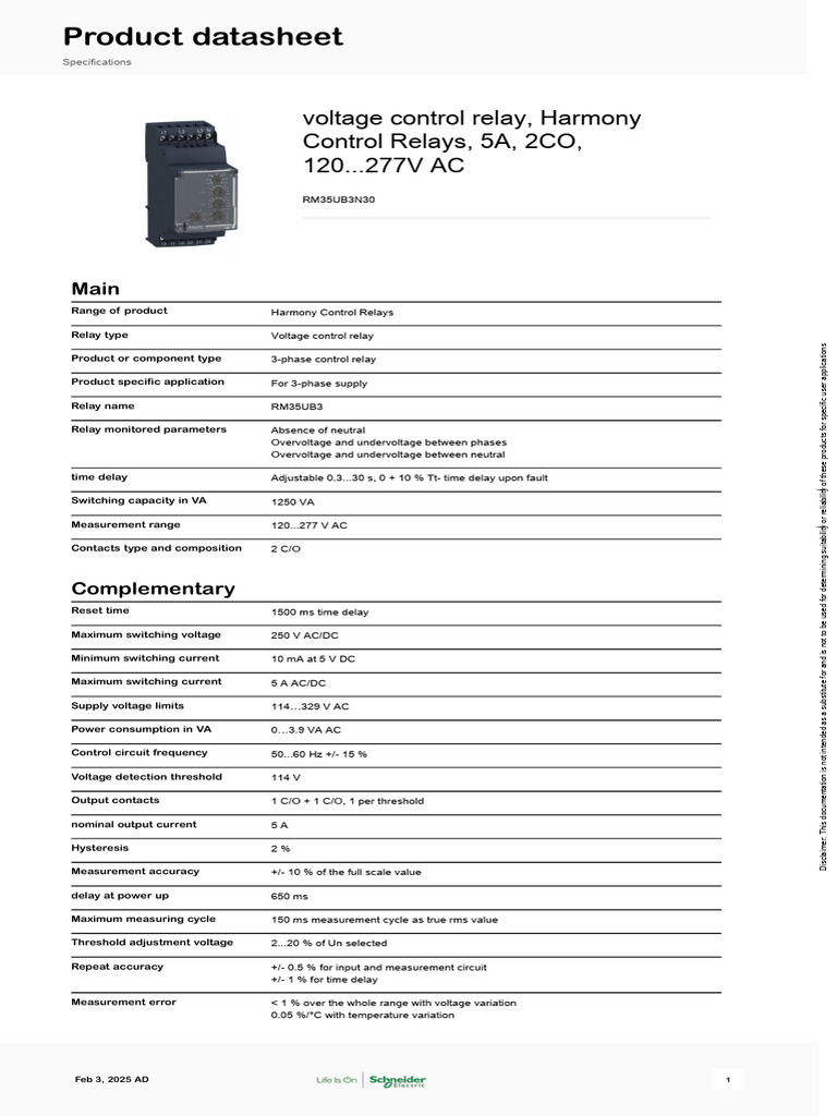 RM35UB3N30 Voltage Control Relay Guide | PDF | Relay | Alternating Current