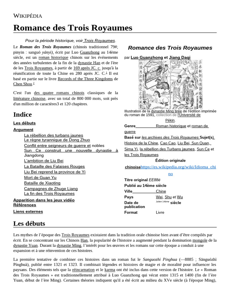 Roman des Trois Royaumes: Histoire Chinoise | PDF | Trois Royaumes ...