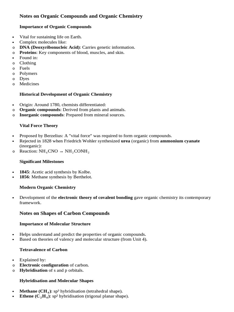 Organic Chemistry: Key Concepts & Notes | PDF | Chemical Bond | Alkane
