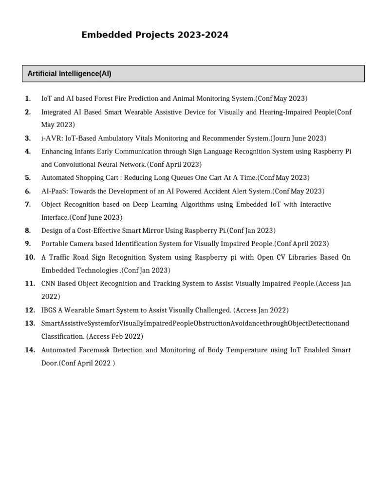 Embedded projects 2024 2025 pdf internet of things deep learning