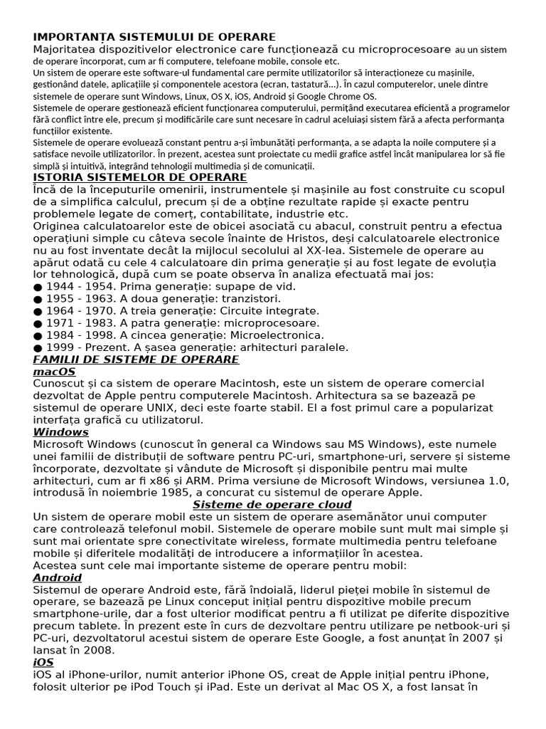 Importanța Sistemului Operativ | PDF