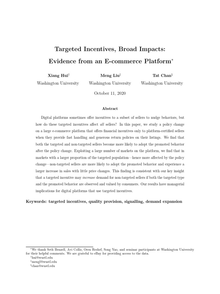 Targeted Incentives, Broad Impacts Evidence From An E-Commerce Platform ...