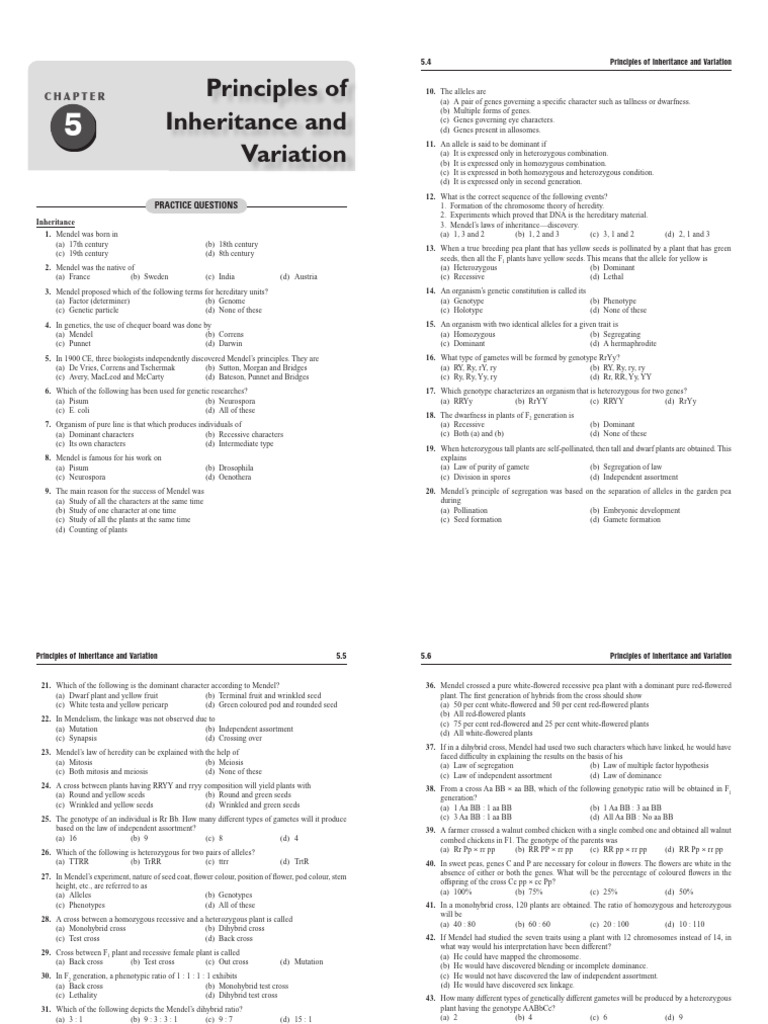 Principle of Inheritence and Variation MCQ | PDF | Dominance (Genetics ...