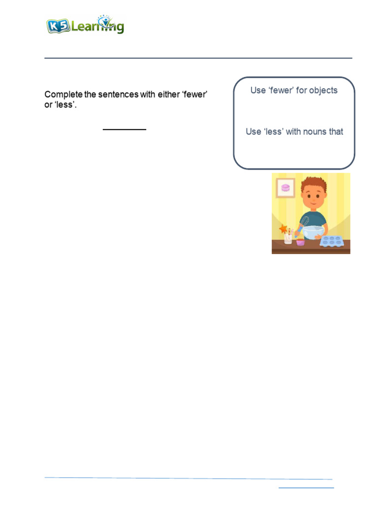 Fewer vs. Less: Grade 3 Worksheet | PDF